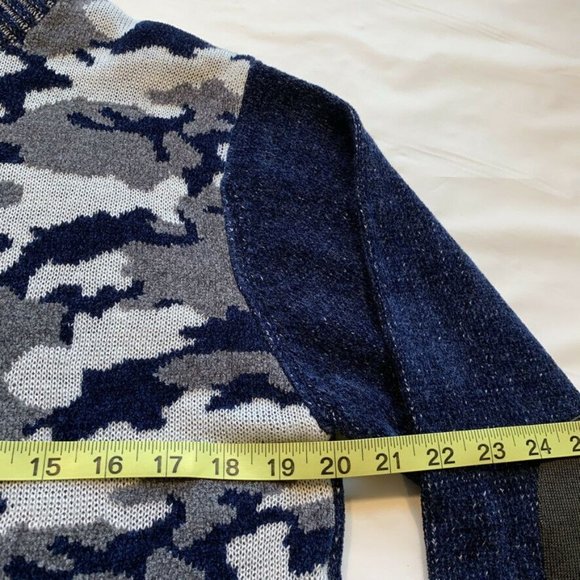 Royal Prestige Camo Sweater Mens Medium M Velour Elbow Patch Chunky Knit Rayon - Picture 8 of 10